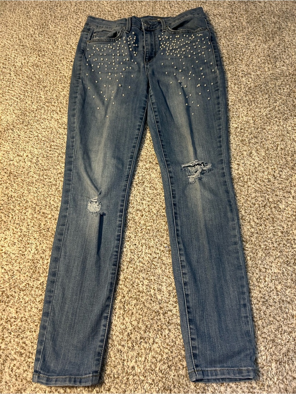 Seven7 Blue Skinny Jeans with Pearl Accents